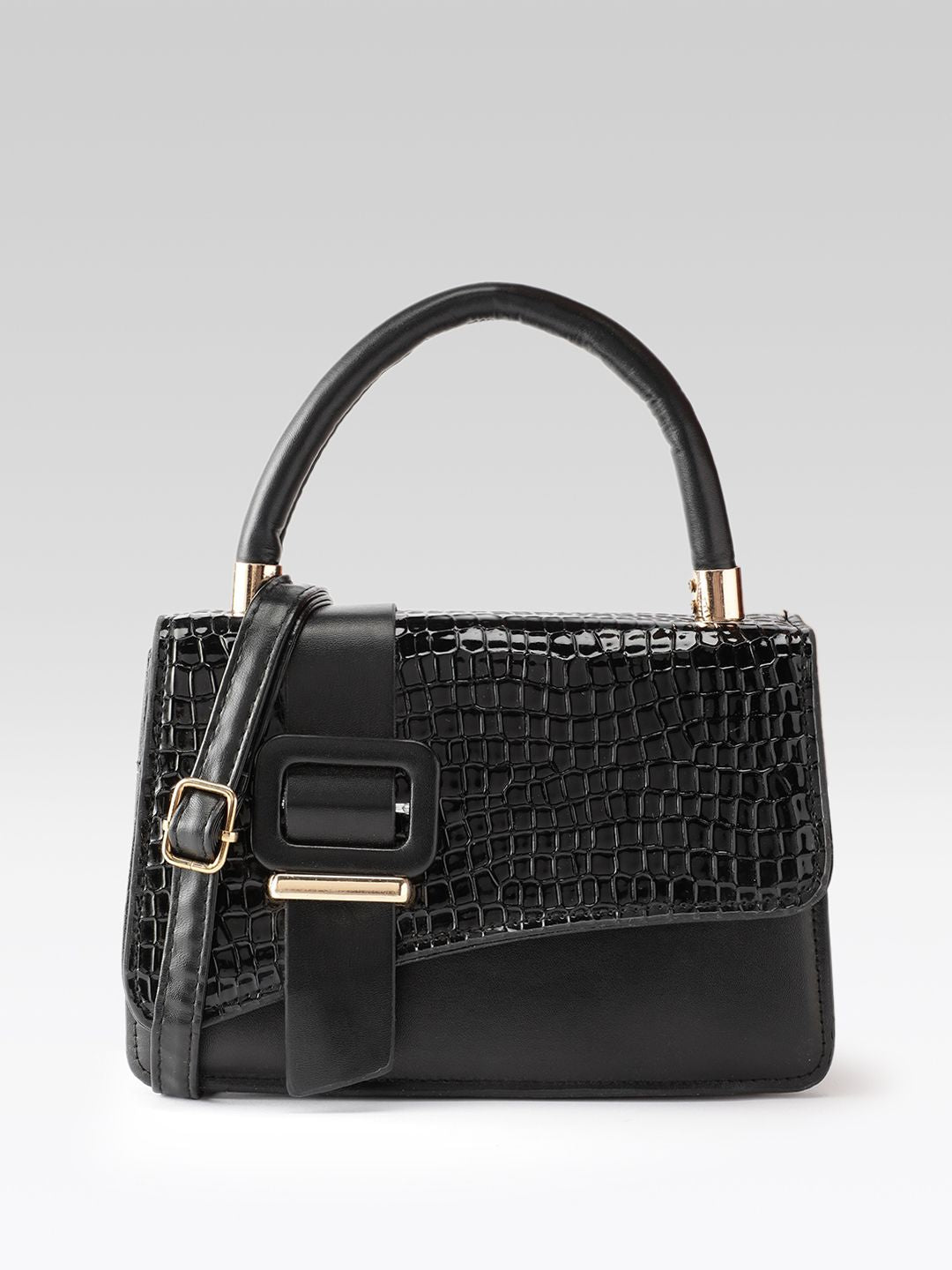 DressBerry Textured Structured Satchel with Belt Detail