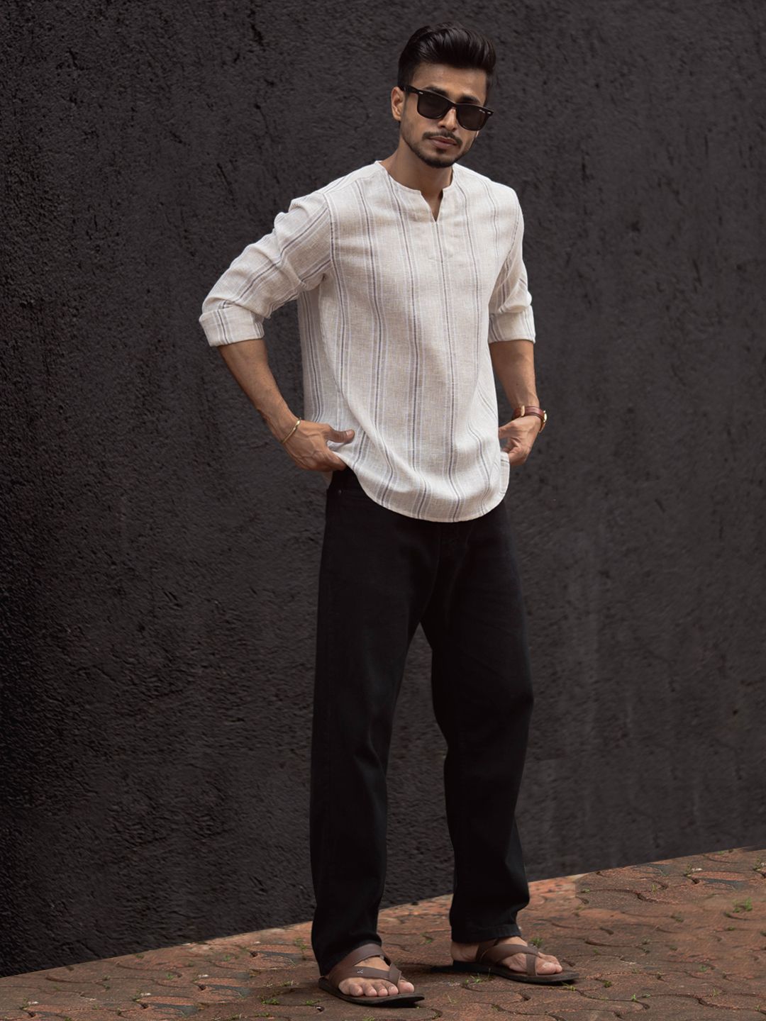 Powerlook Men Collarless Solid Cotton Casual Shirt