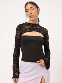 DressBerry Chic Channel Cut-Out Detail Lace-Detail Top
