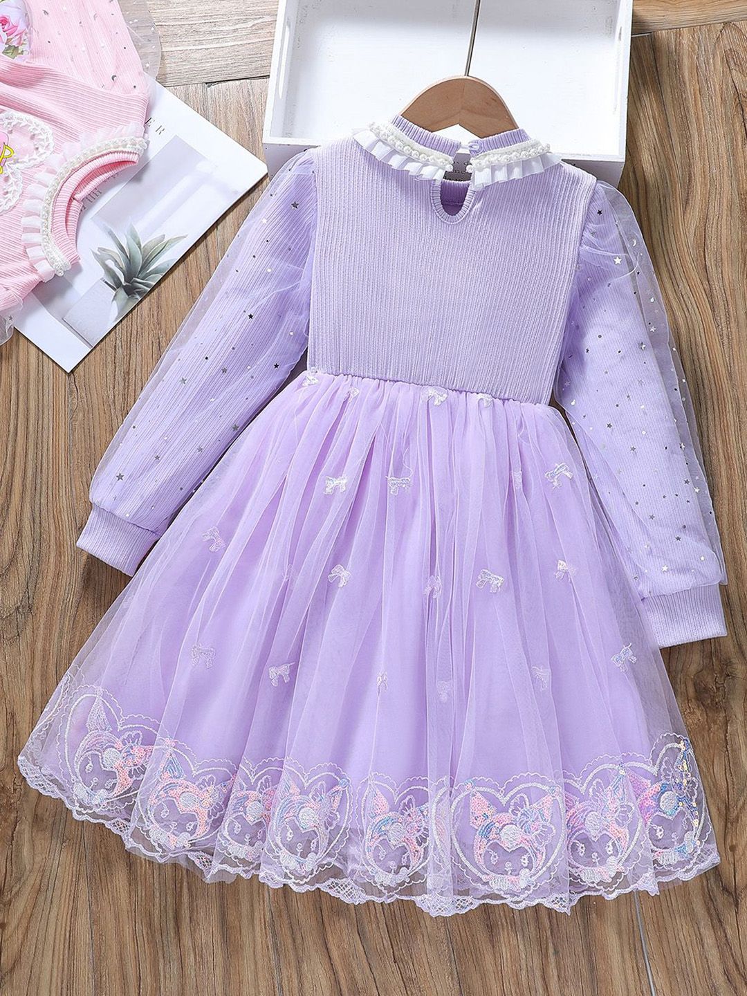 YK Girls Embroidered Fit and Flare Dress