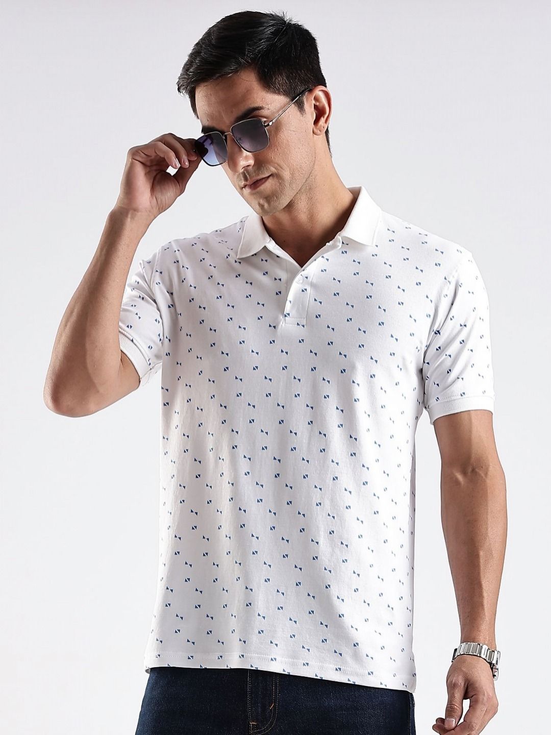 ADRO Conversational Printed Polo Collar Regular Fit Cotton T-shirt
