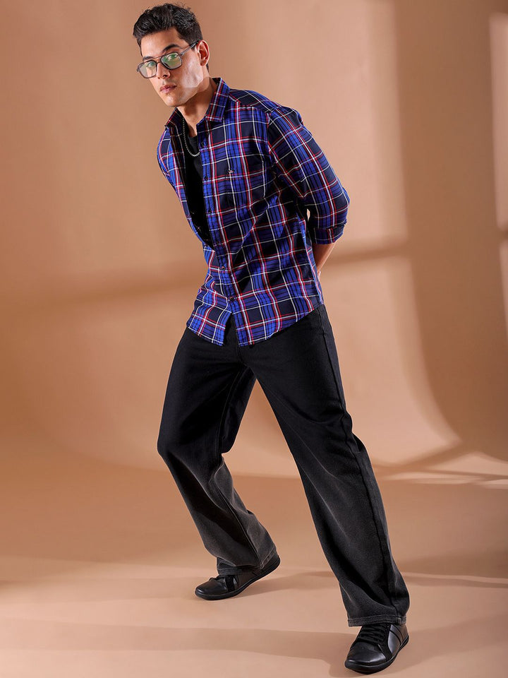 The Indian Garage Co Men Slim Fit Tartan Checks Casual Shirt