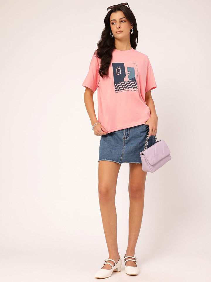 DressBerry Positive Energy Printed Drop-Shoulder Relaxed T-shirt