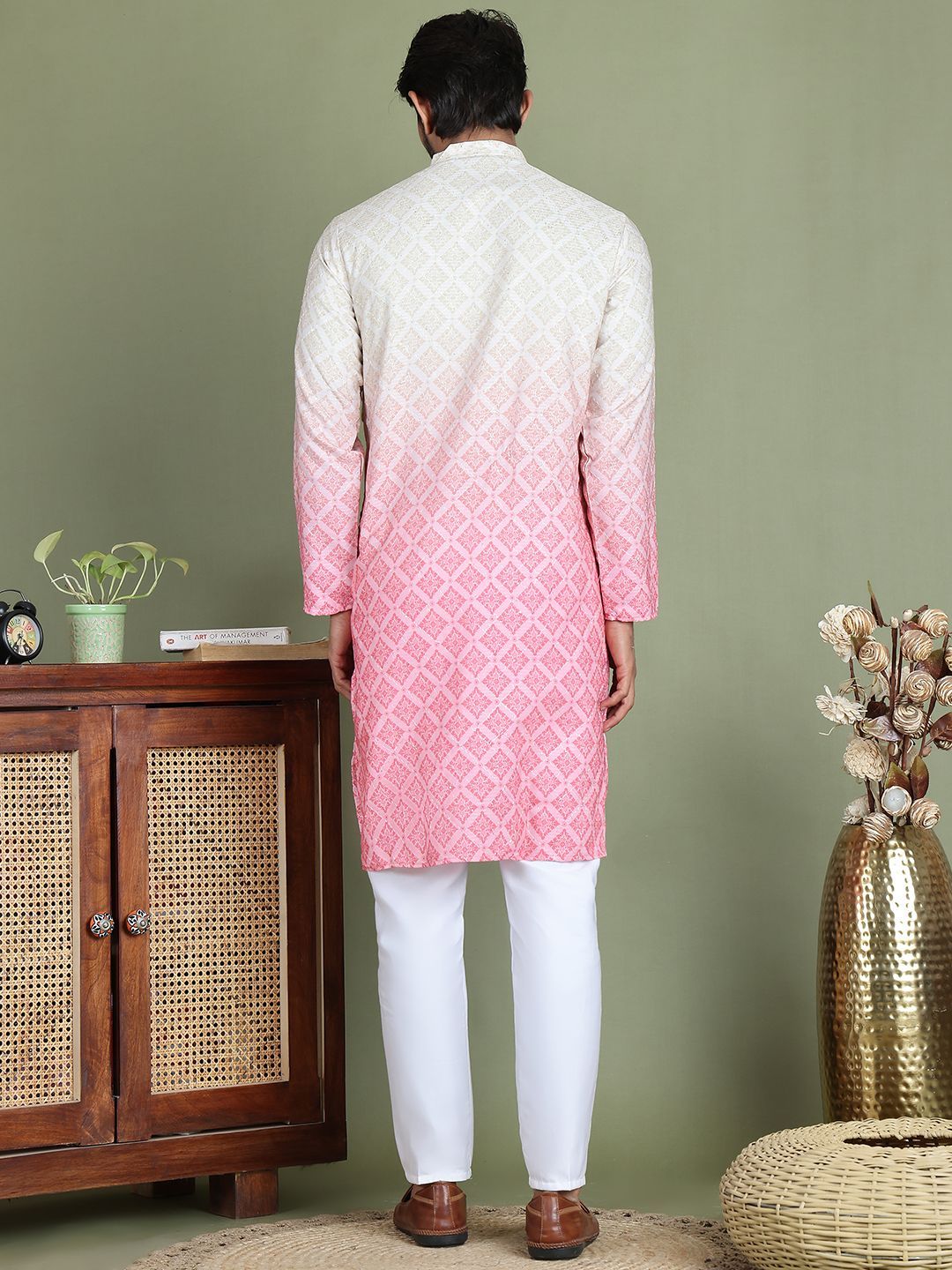 Jompers Geometric Printed Band Collar Straight Kurta With Trouser