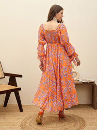 SASSAFRAS Floral Print Flutter Sleeve Georgette Fit & Flare Maxi Dress