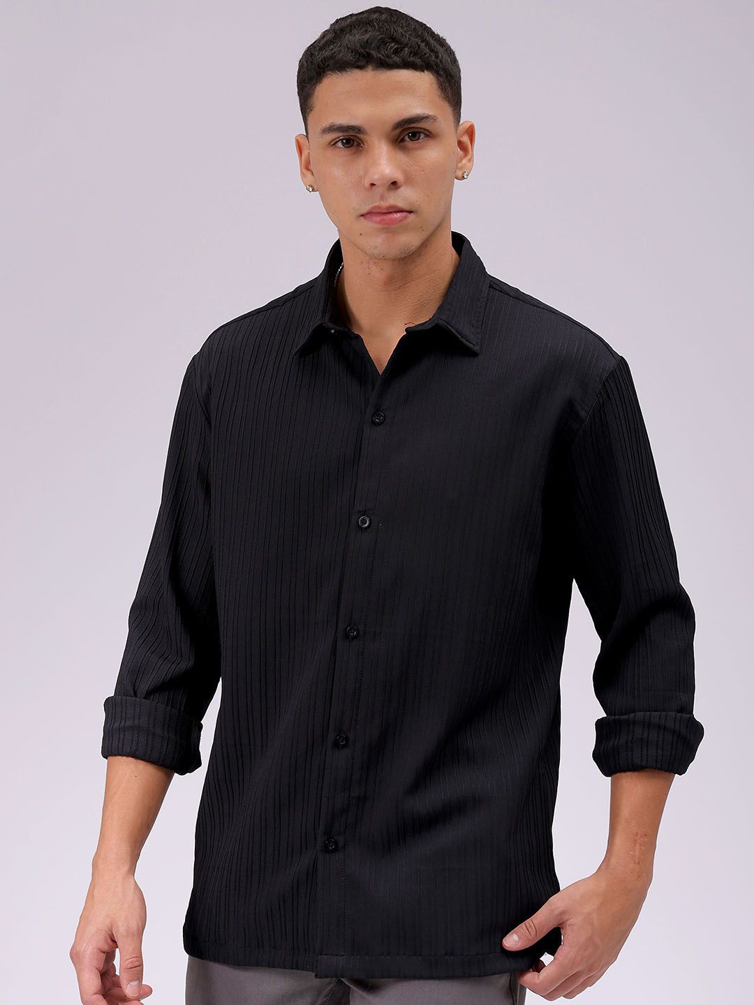 The Indian Garage Co Men Relaxed Fit Solid Dobby Textured Resortwear Shirt