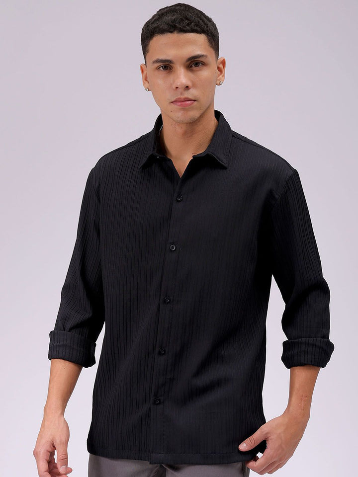 The Indian Garage Co Men Relaxed Fit Solid Dobby Textured Resortwear Shirt