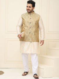 SOJANYA PLUS Lelaki Plus Size Printed Mandarin Collar Nehru Jaket