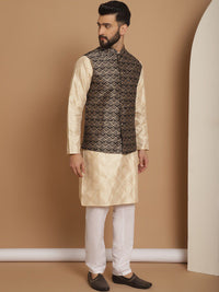 Anouk Men Geometric Embroidered Thread Work Regular Kurta With Churidar & Nehru Jacket