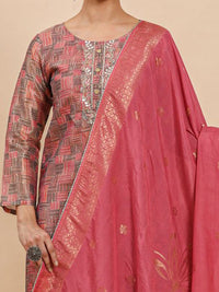 Mamicha Women Self Design Round Neck Kurti With Trousers And Dupatta
