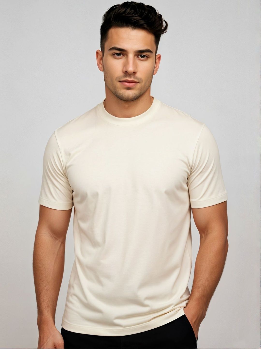 ADRO Round Neck Skin-Friendly Regular Fit Casual T-shirt