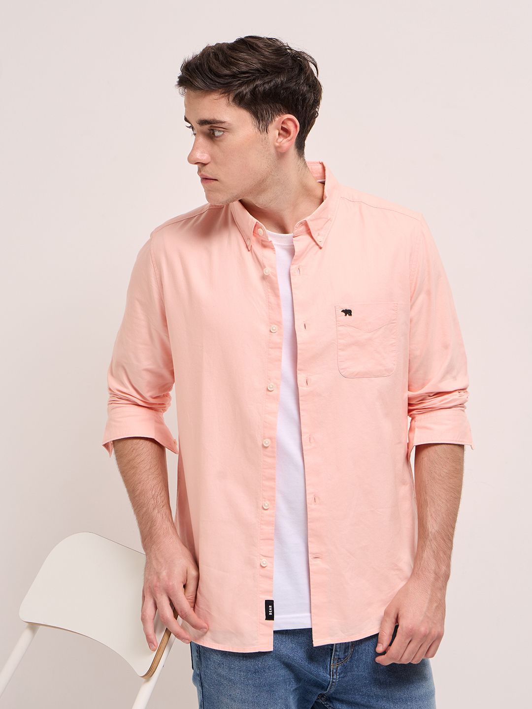 THE BEAR HOUSE Men Button-Down Collar Pure Cotton Slim Fit Casual Shirt