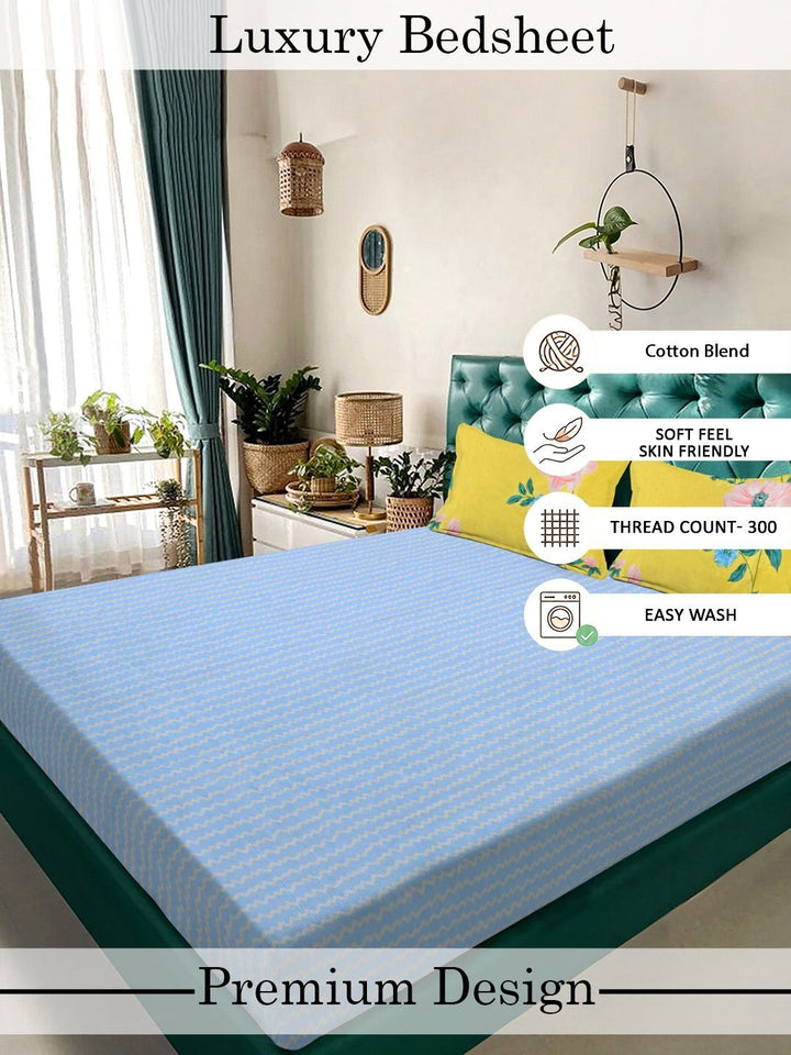 Myntra Elegant Homes Blue 300 TC King Bedsheet with 2 Pillow Covers