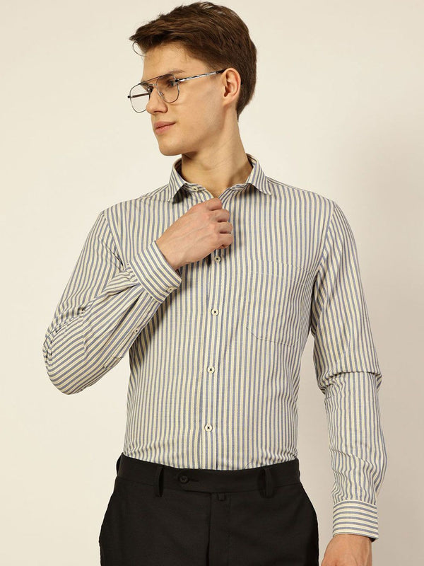 Thomas Scott Men Smart Spread Collar Pinstripes Striped Cotton Formal Shirt