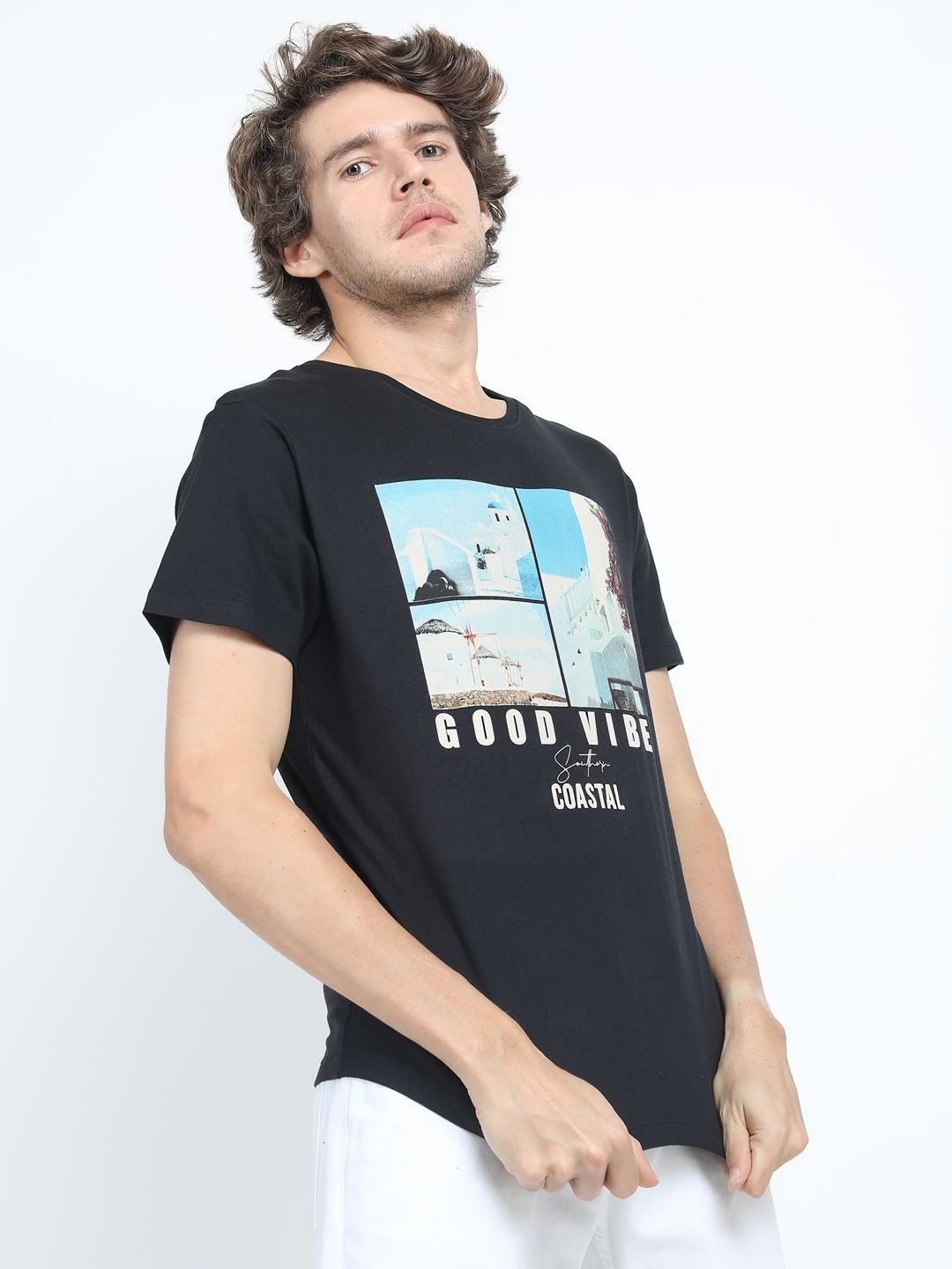 HIGHLANDER Men Graphic Printed Round Neck Cotton Slim Fit T-shirt