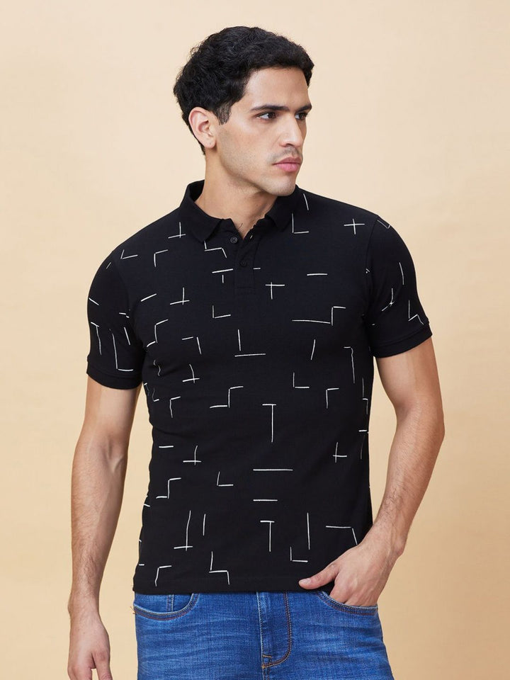 Being Human Men Geometric Printed Polo Collar Cotton T-shirt