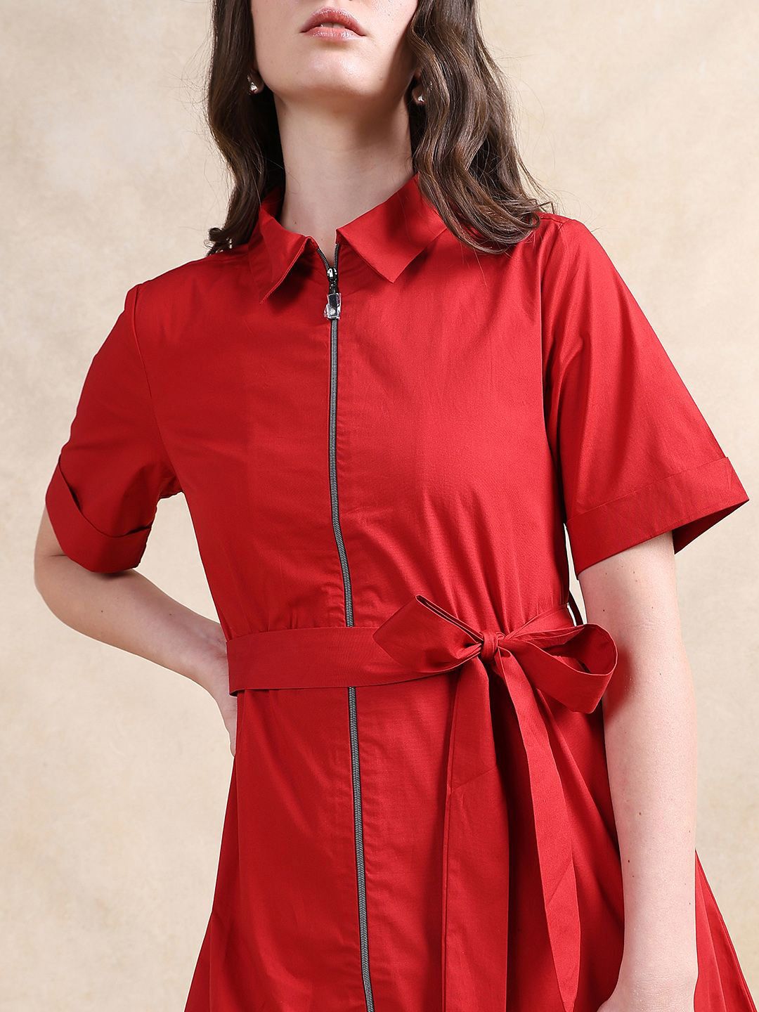RAREISM Women Fit & Flare Mini Solid Cotton Dress