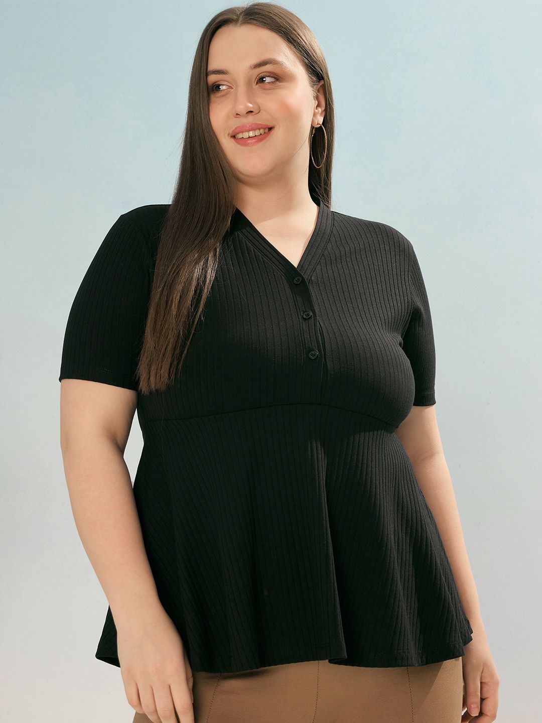 SASSAFRAS Women V-Neck Peplum Top