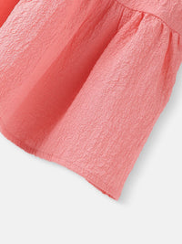 Nauti Nati  Girls Peach Cotton-Crepe Dress with Floral Brooch