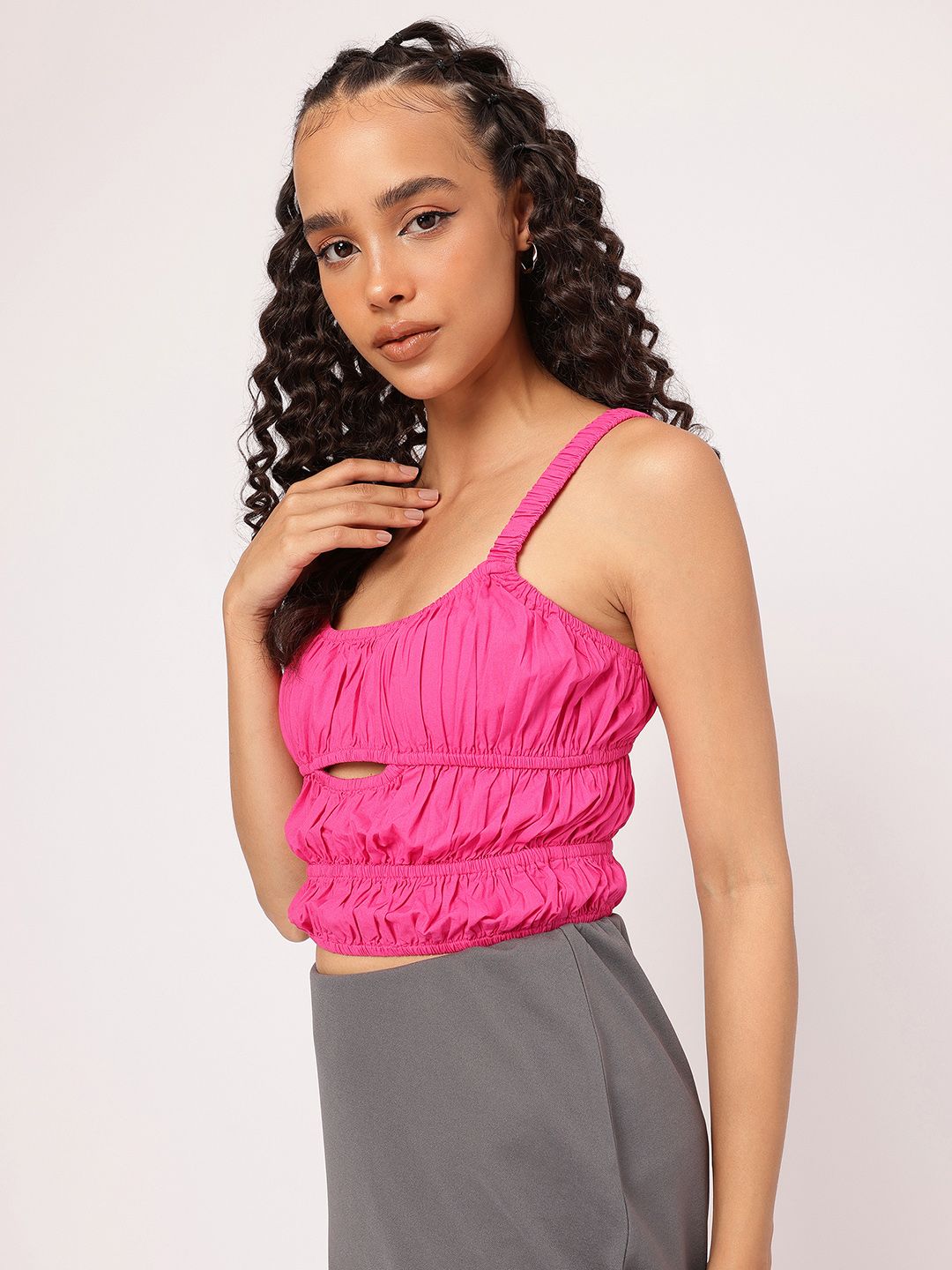 DressBerry Cut-Out Crush Smocked Crop Top
