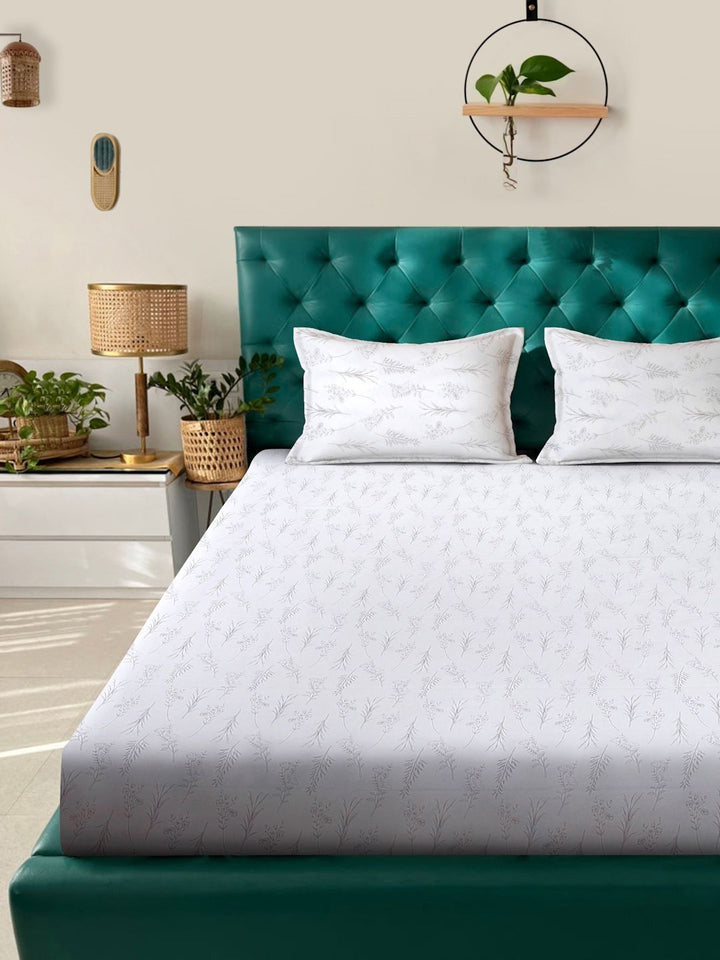 Myntra Elegant Homes White Floral 400 TC Bedsheet with 2 Pillow Covers