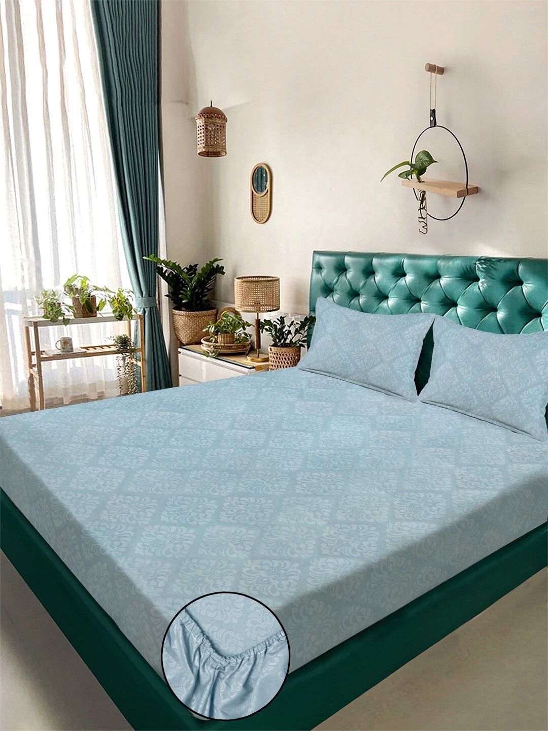 KLOTTHE Sky Blue Timbul Dilengkapi 300 TC Cadar King & 2 Sarung Bantal- 2.5 m x 2.25 m
