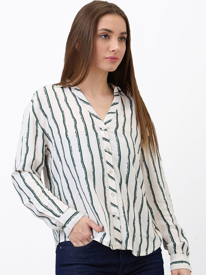 SPYKAR Women Spread Collar Vertical Striped Casual Shirt