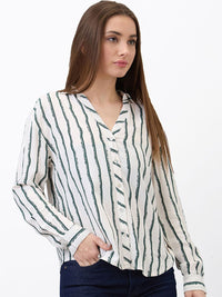 SPYKAR Women Spread Collar Vertical Striped Casual Shirt