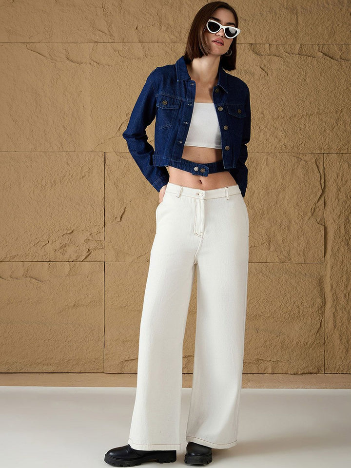 SASSAFRAS Women Crop Denim Jacket with Embroidered