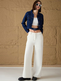 SASSAFRAS Women Crop Denim Jacket with Embroidered