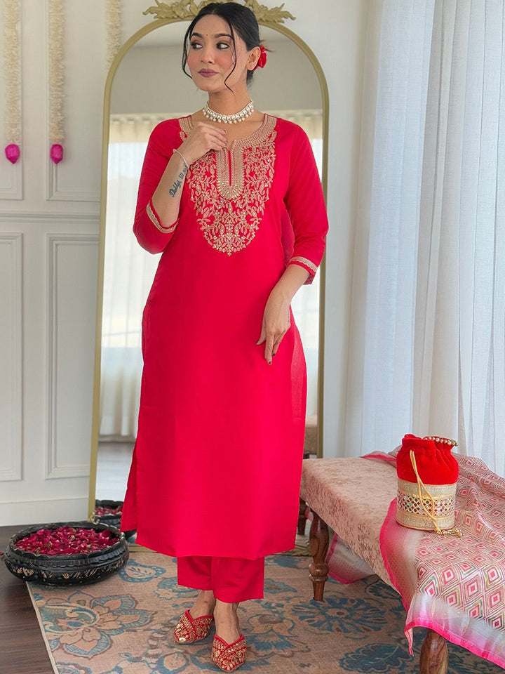 KALINI Women Floral Embroidered Regular Kurta with Trousers & With Dupatta