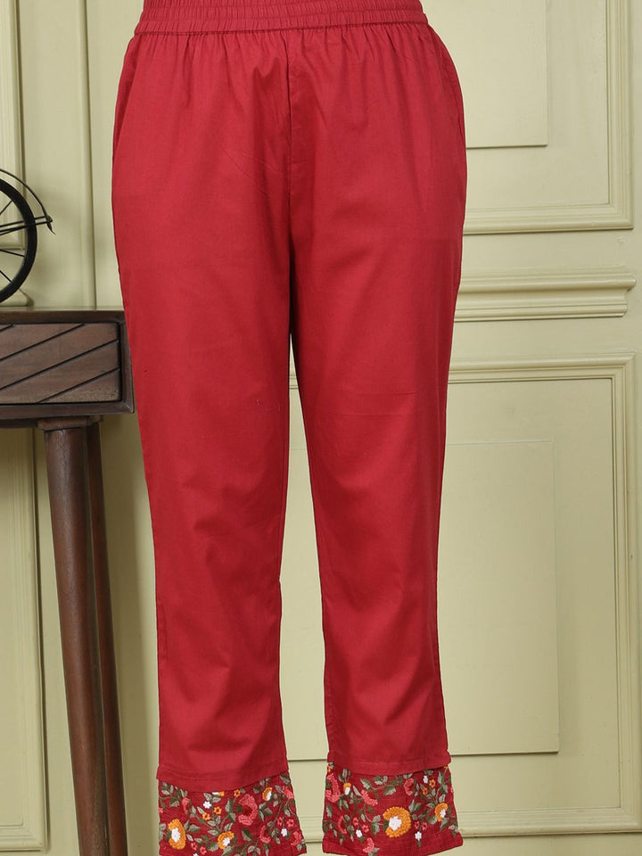 W Women Floral Embroidered Empire Thread Work Pure Cotton Kurta with Trousers & With Dupatta