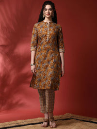 Anouk Floral Printed Mandarin Collar Straight Kurta With Trousers