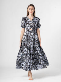 SANSKRUTIHOMES Women Fit & Flare Puff Sleeves Midi Dress