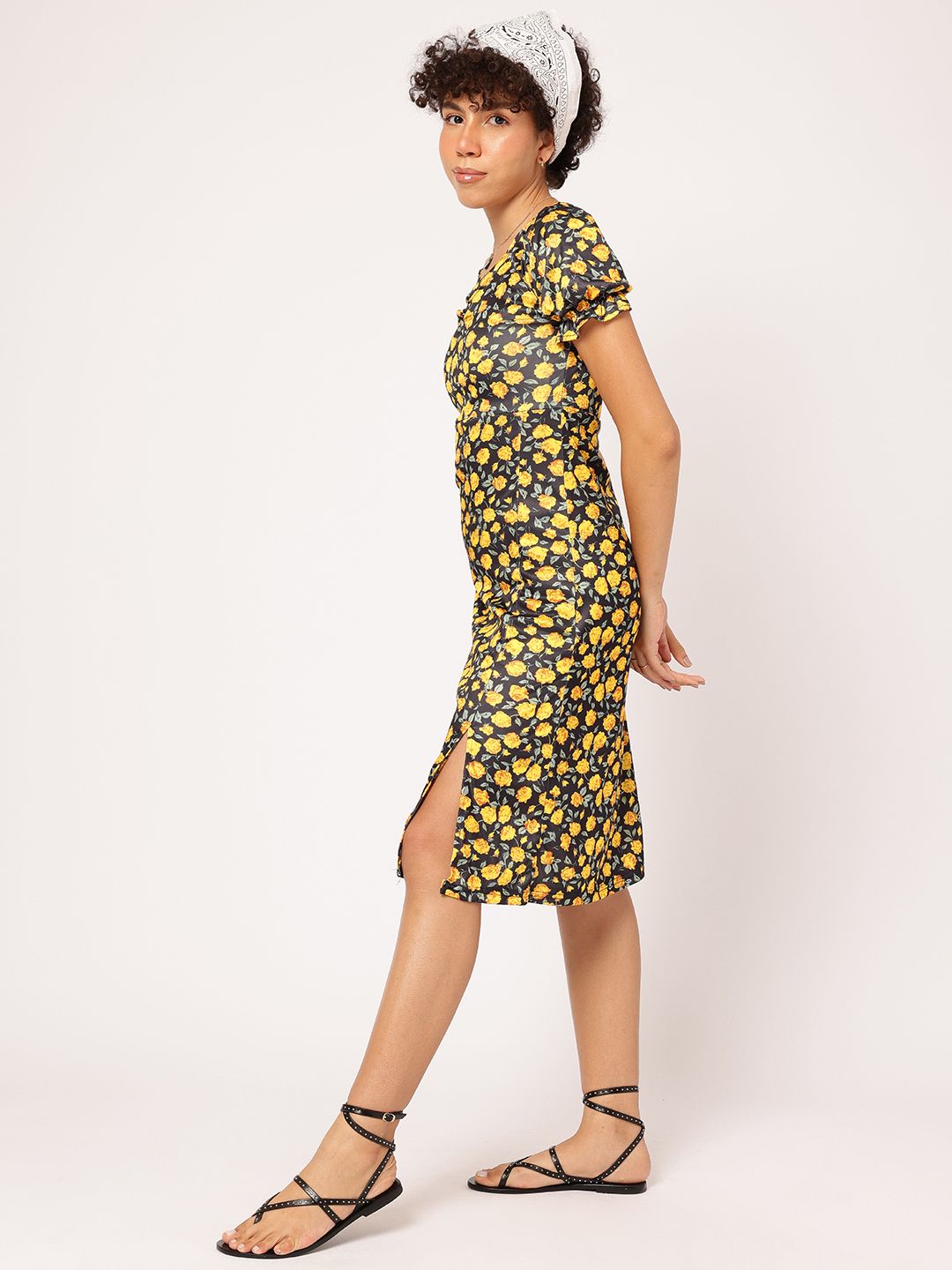 DressBerry Sunshine Serenade Floral Femme Puff Sleeve A-Line Dress
