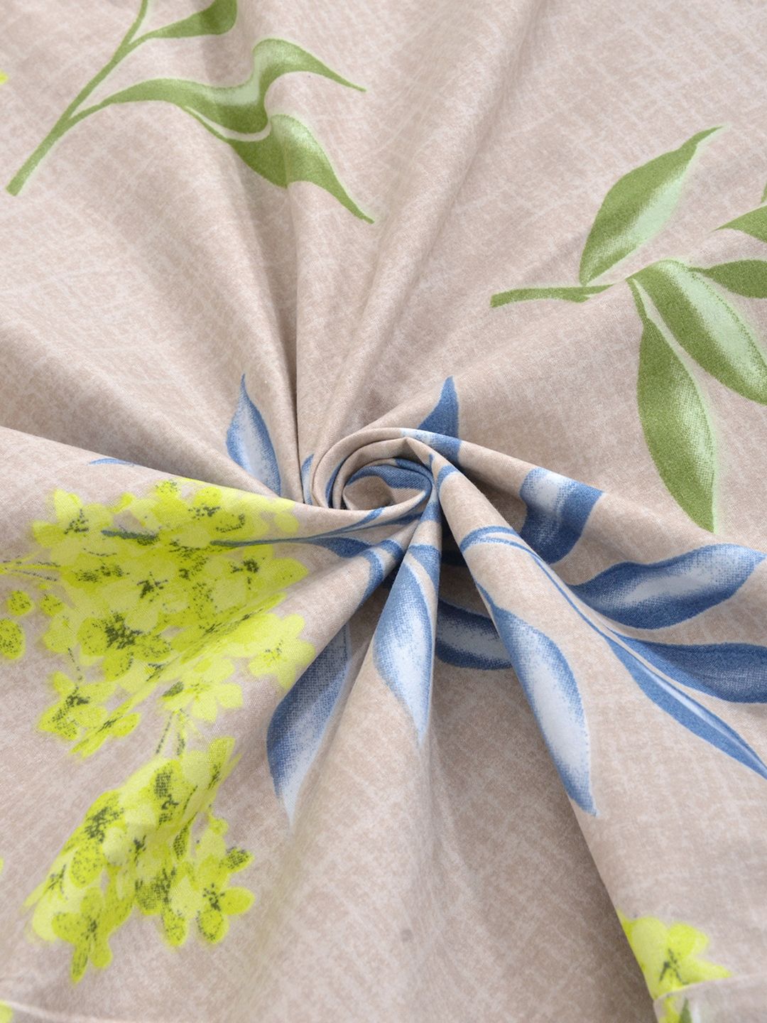 KLOTTHE Beige & Grey Floral Printed Dilengkapi 400 TC King Bedsheet Dengan 2 Sarung Bantal