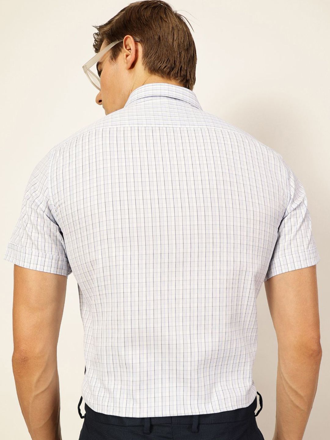Thomas Scott Men Smart Spread Collar Gingham Checked Cotton Formal Shirt