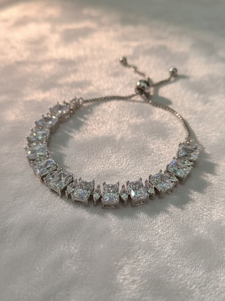 PANASH Women Brass American Diamond Silver-Plated Wraparound Bracelet