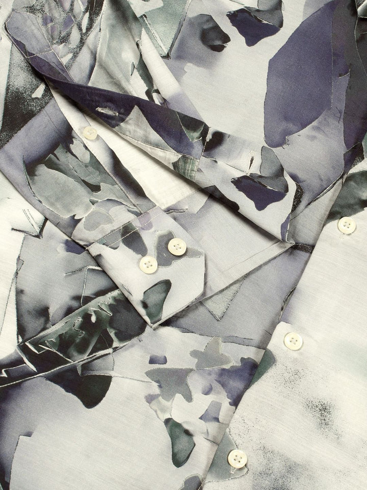 Thomas Scott Men Premium Spread Collar Abstract Printed Cotton Slim Fit Casual Shirt