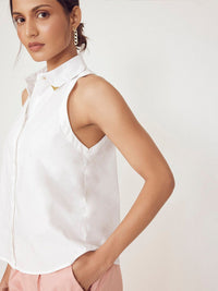 The Label Life Women Spread Collar Solid Cotton Casual Shirt