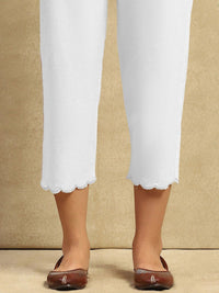 House of Chikankari Women White Cotton Solid Pant