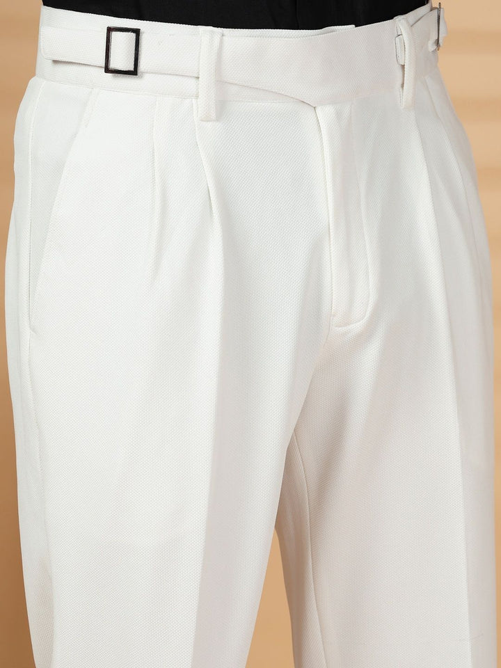 KLOTTHE Men White Lycra Formal Formal Trousers