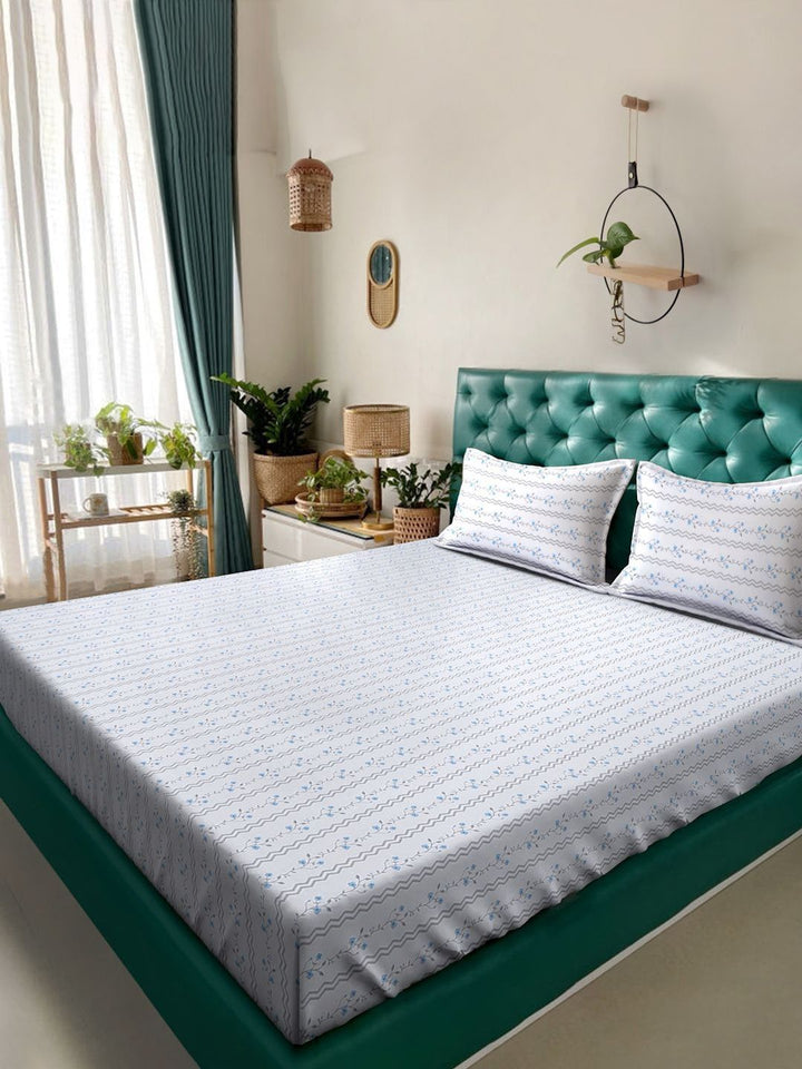 KLOTTHE White Floral 400 TC King Size Bedsheet with 2 Pillow Covers
