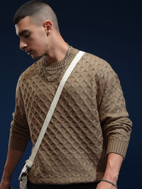 HIGHLANDER Men Self Design Round Neck Drop Shoulder Oversized Sweater