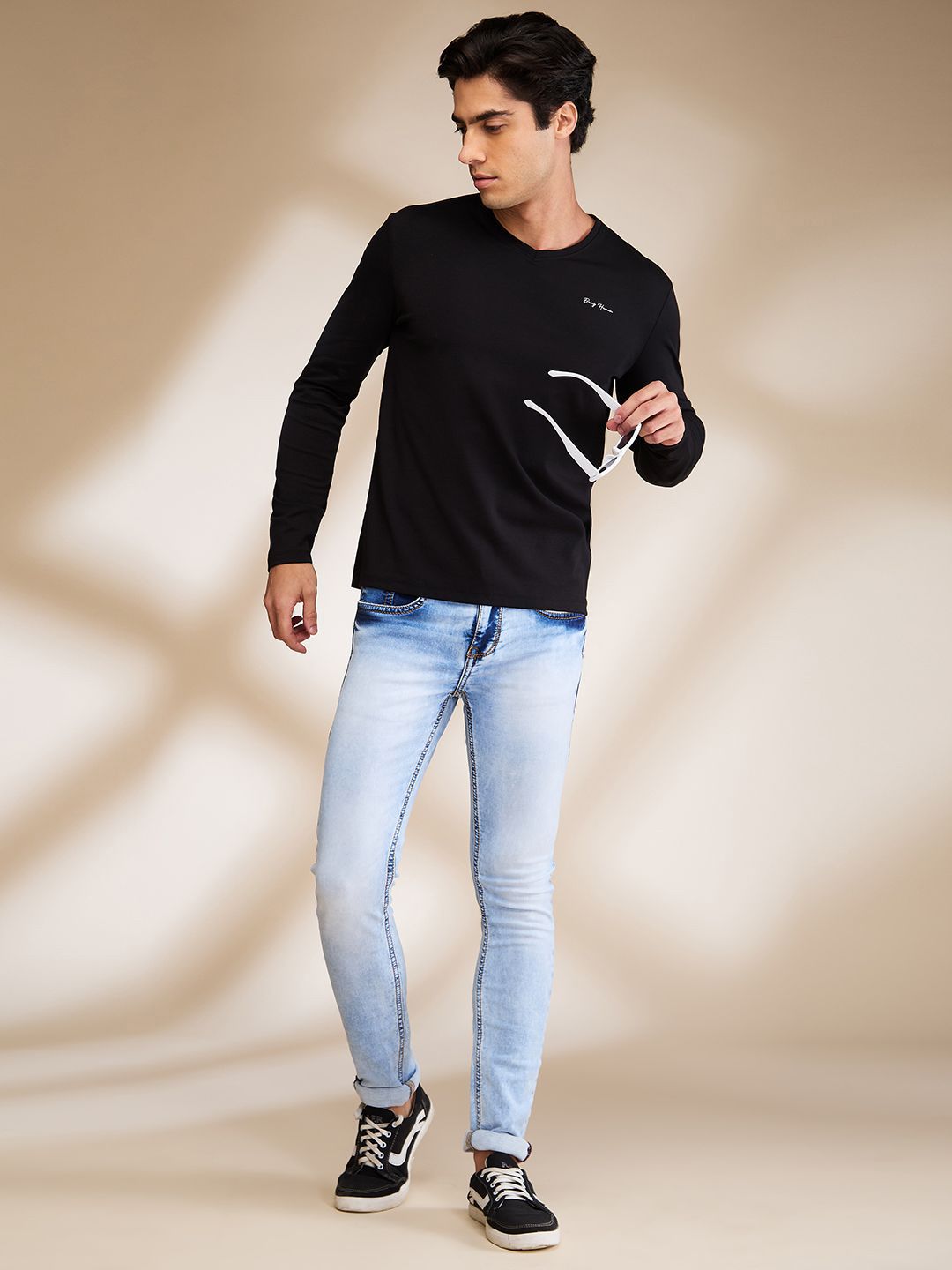 Being Human Men Solid V-Neck Cotton Slim Fit T-shirt
