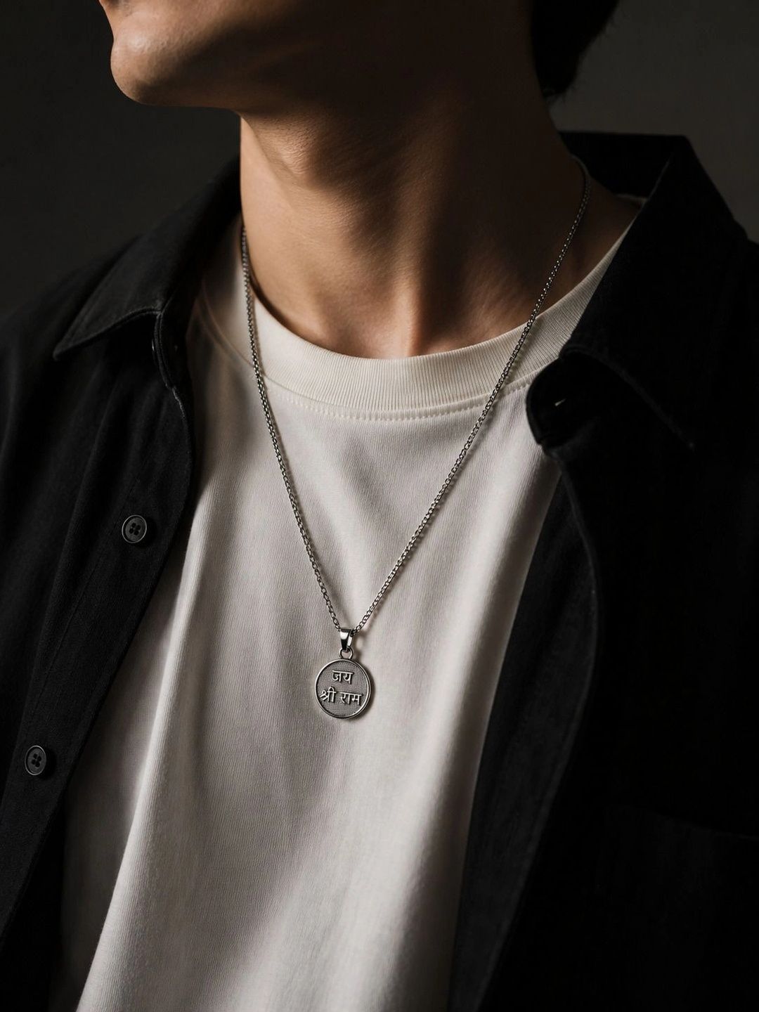 PANASH Men Brass Silver-Plated Oxidised Necklace