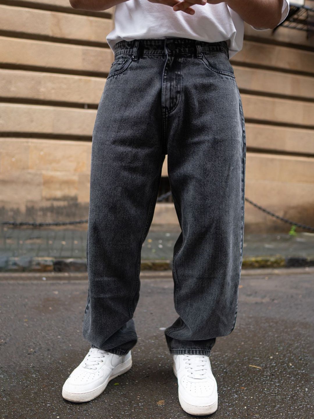 Powerlook Men Cotton Mid-Rise Baggy Comfort Fit Light Fade Jeans