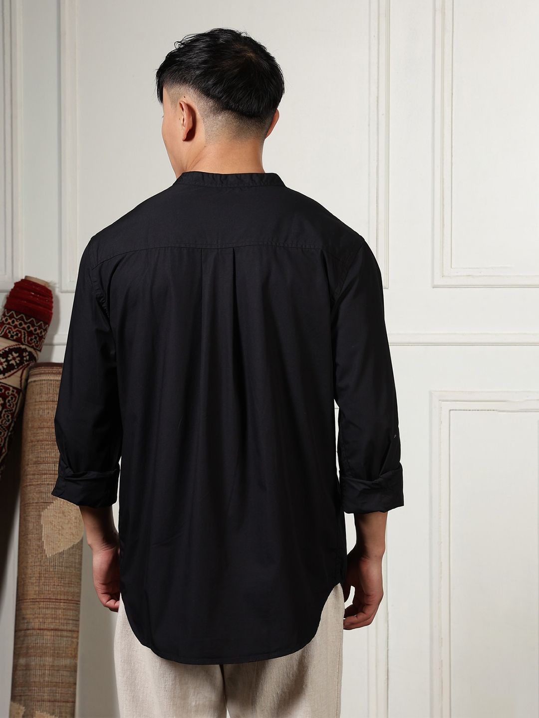 Eszett Mandarin Collar Pure Cotton Casual Shirt