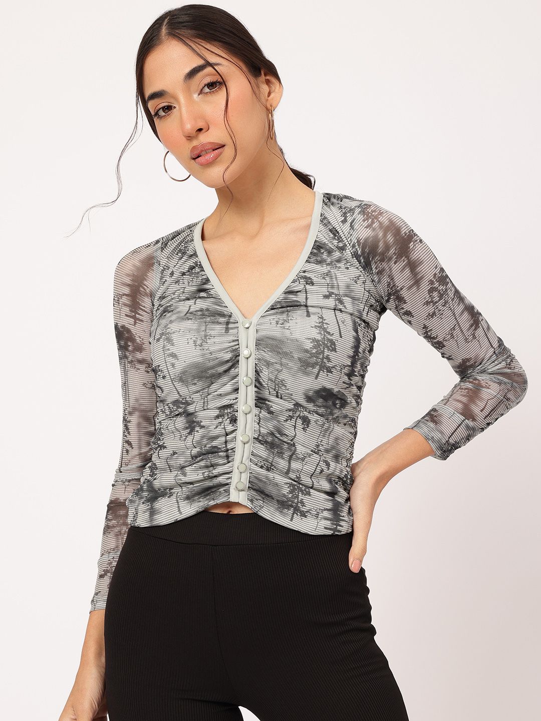 DressBerry Abstract Canvas Printed Ruched Top