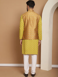 Anouk Green Ethnic Motifs Woven Design Straight Kurta With Churidar & Nehru Jacket